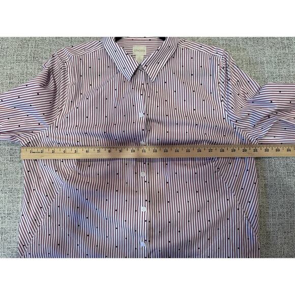 Chico's Red White Blue Polka Dots No Iron Button Up Collar Tunic Shirt Sz 2 (l) - Picture 8 of 11